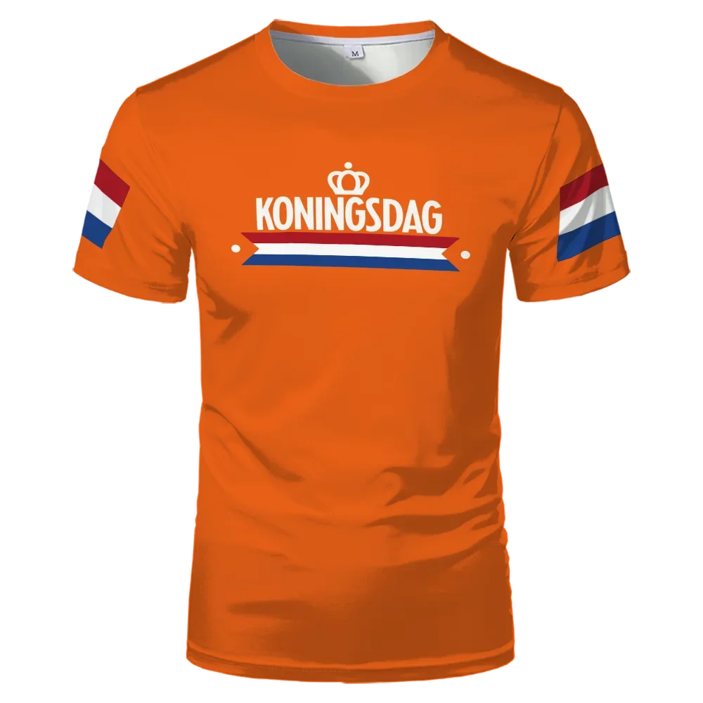 Summer King's Day Crown Pattern Men's T-shirt Dutch Flag Celebration Clothing Street Party Sports Breathable Unisex Clothing Top