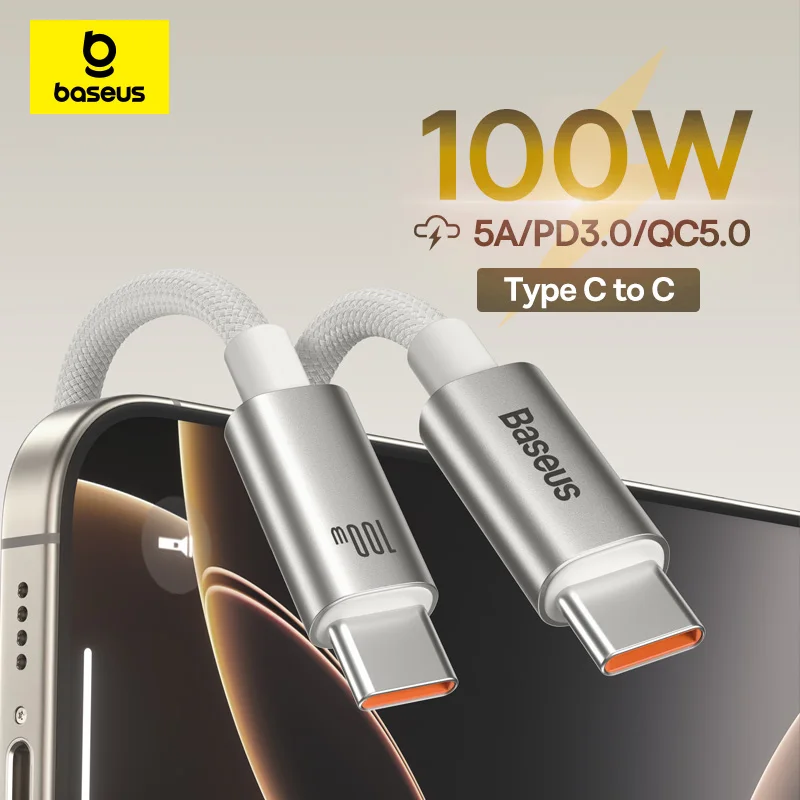 Baseus 100W USB Cable for iPhone 17 16 15 promax USB C to Type C Fast Charger Cable for Xiaomi Samsung MacBook iPad Mobile Phone