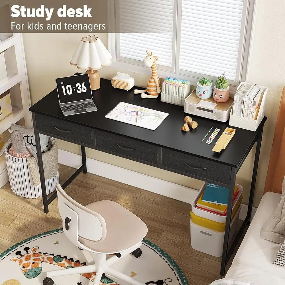 مكتب كمبيوتر مع 3 أدراج، مكتب غرفة نوم 47.2 ساعة مع مساحة تخزين، مكتب منزلي لمساحات الغرفة، دراسة الكتابة الحديثة للعمل #5