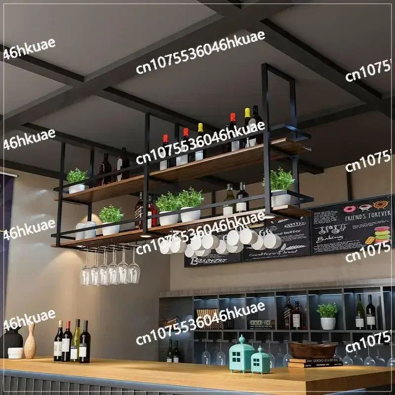

Промышленный стиль, твердая древесина, железная подвесная стойка, стеллаж для хранения, барная стойка, ресторан, бар, кухня, подвесной потолочный подвесной шкаф