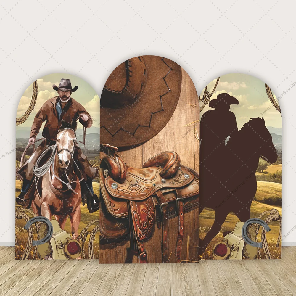 خلفية قوس رعاة البقر الغربية للأولاد وحفلات أعياد الميلاد وحفلات استقبال المولود الجديد غطاء قوس كيارا لتزيين الخلفية