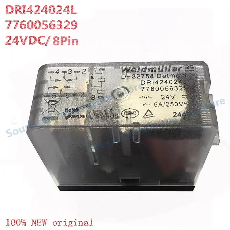 5Pcs DRI424024L 24VDC 8-Pin 5A Weidmüller Intermediate Relay - Electronic Component for Automation And Control Systems