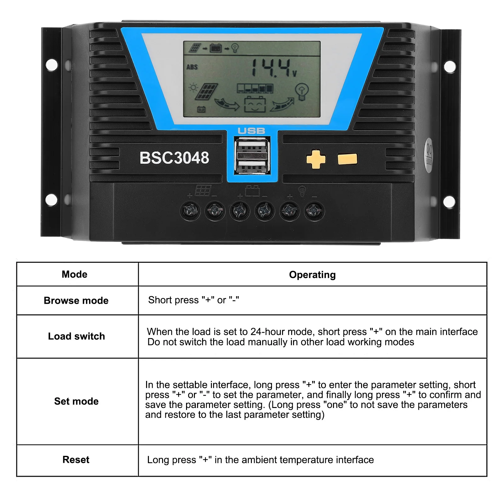 

Intelligent Solar Controller Solar Controller for Variety Batteries BSC3048 30A 12V/24V/36V/48V Charging Control Controller