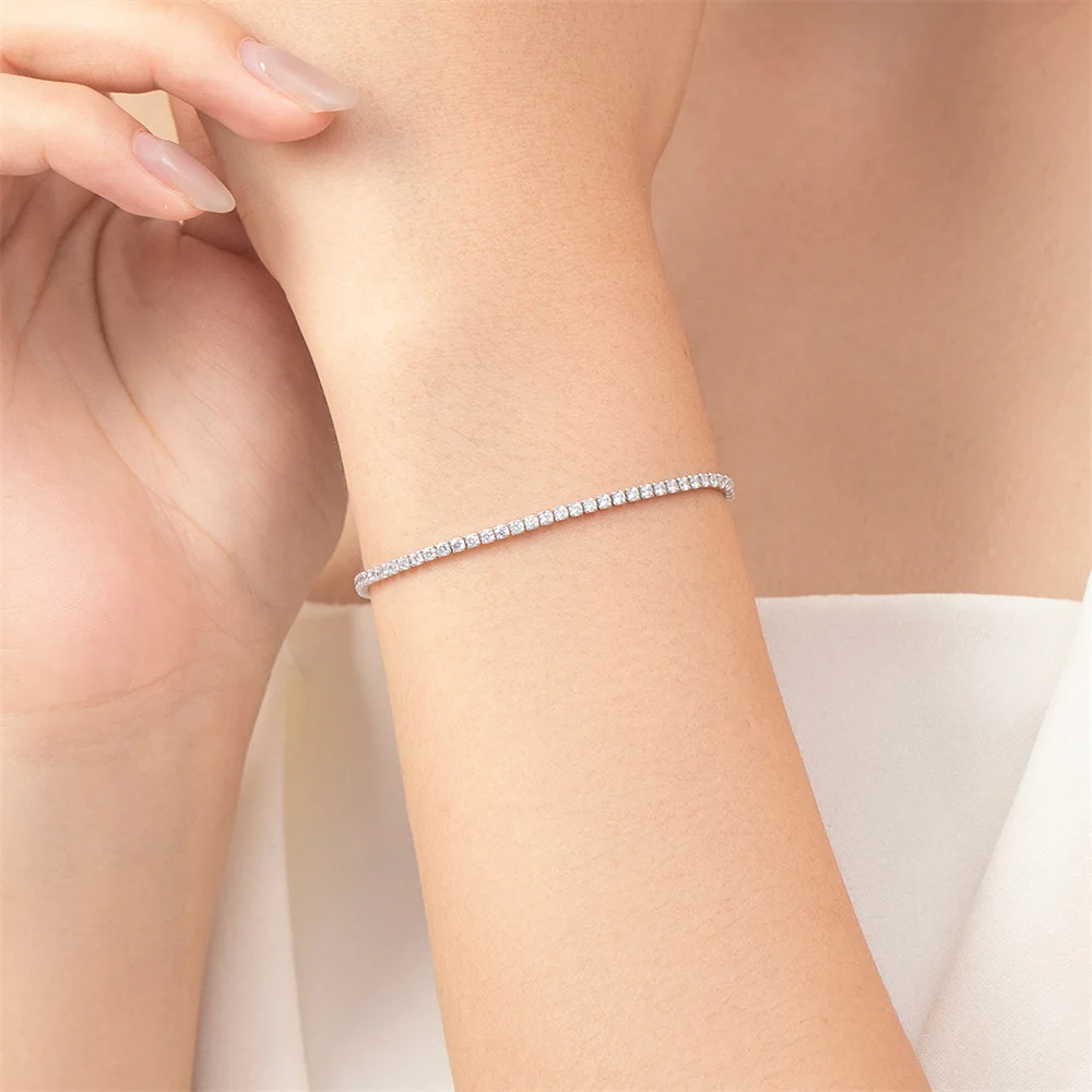 2mm Dainty Iced Out Tennis Chain Bracelets Female Silver Color Stainless Steel Cubic Zirconia Hand Chain for Women Jewelry Gift