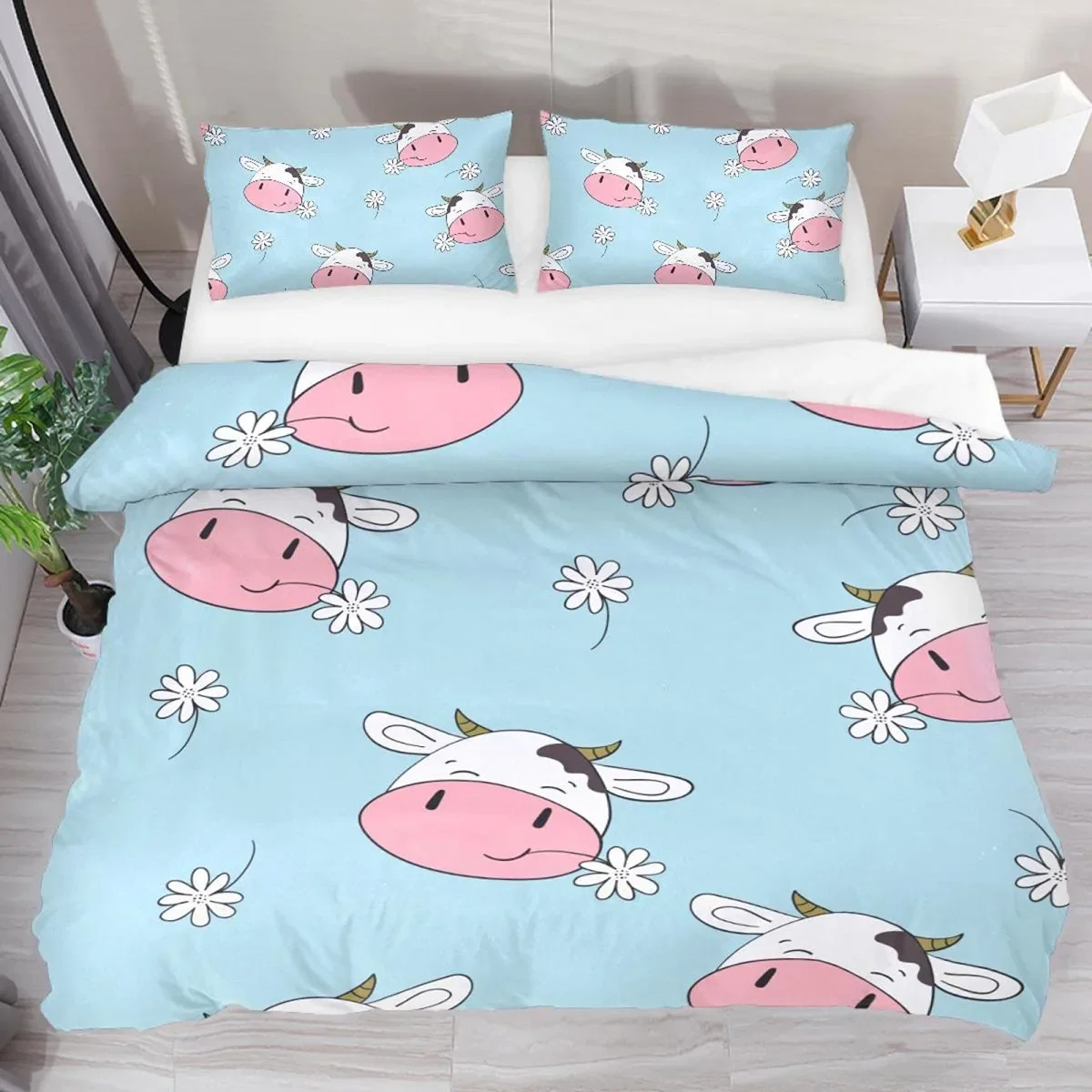 Cow Print Duvet Cover Set Animal Cow Doodle Cartoon Drawing Farming Husbandry Polyester Duvet Cover Set Double Queen King Size