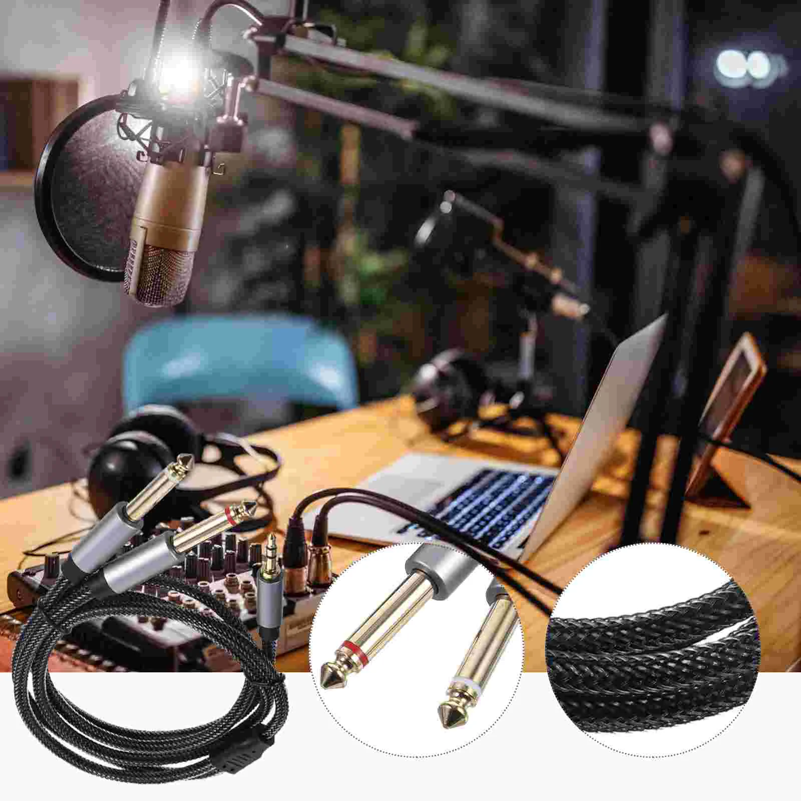 

Audio Line Cable Splitter Bass Amp Headphones Nylon Cloth Instrument 1/8 to Dual 635mm