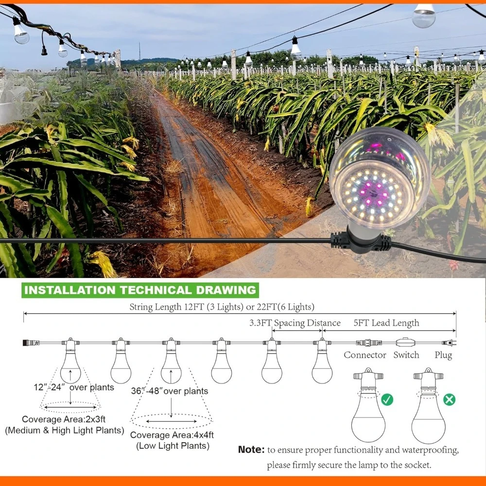 

LED Grow Light Bulbs A25 Full Spectrum Plant Lights Indoor Outdoor Waterproof String Lamp