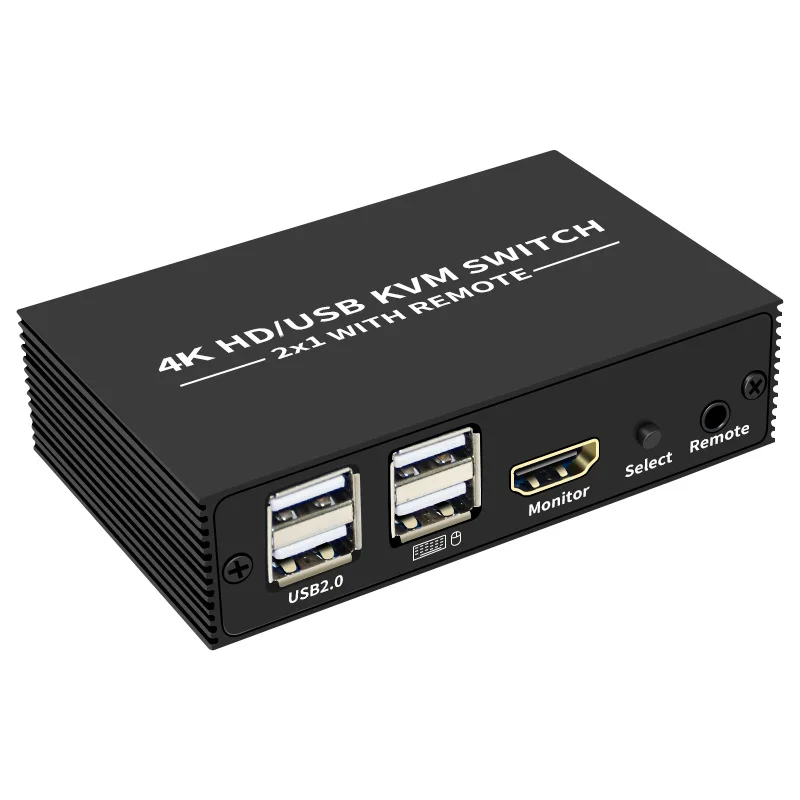 HDMI-compatible KVM Switch 2x1 4K USB Switch Selector 2 in 1 out with 4 Port USB Hub Desktop Controller Sharing Monitor Mouse