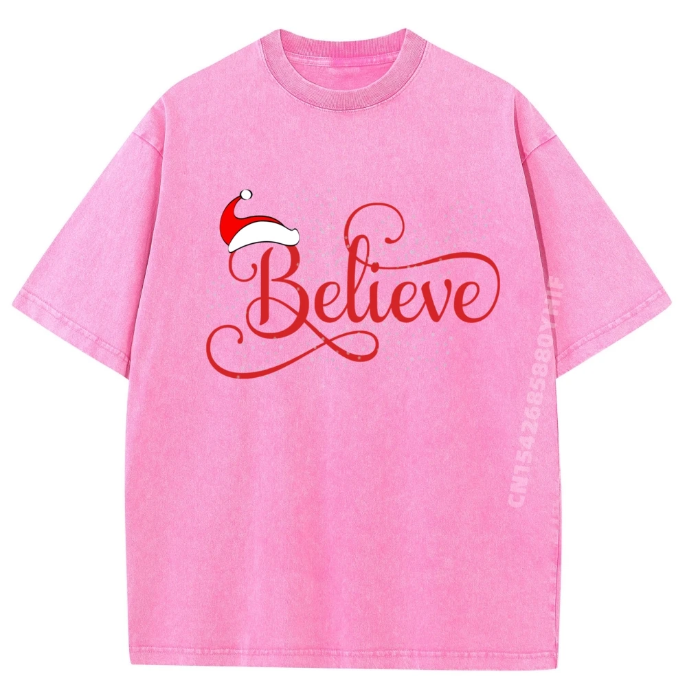 

Funny Believe Santa Hat Washeds Red Mens T Shirt Loose Washed Comfortable Luxury Designer Tops Tees Tops Tees Christmas