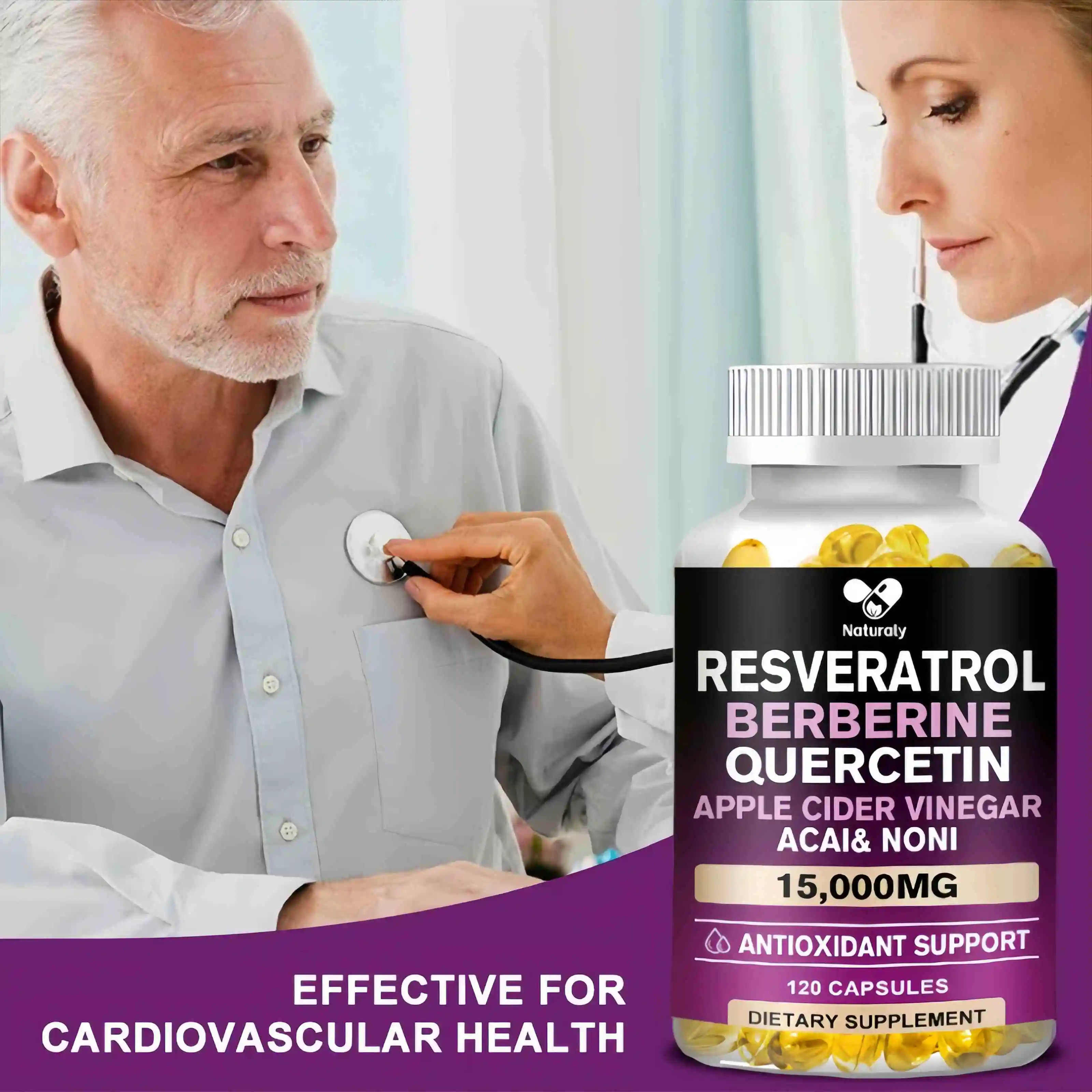 Resveratrol 15000 Mg Powerful Antioxidant and Anti-resveratrol for Anti-aging and Supporting Cardiovascular Health