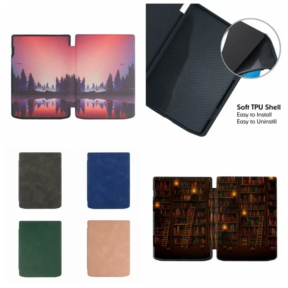 

7.8 Inch E-Reader Case Auto Wake/Sleep Multi-folding Stand Smart Cover Anti Scratch Wear Resistant for PocketBook 743 InkPad 4