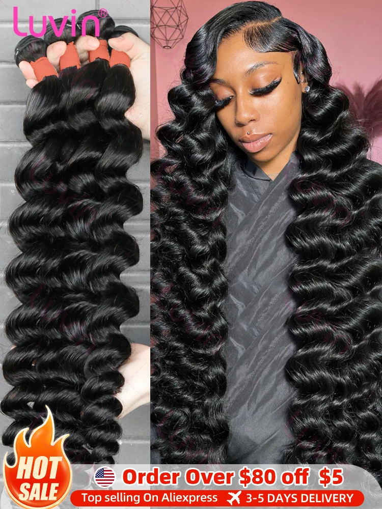 Luvin 30 40 Inch Loose Deep Wave Bundles 100% Human Hair Brazilian Remy Loose Wave Human Hair Bundles Hair Extensions Tissage