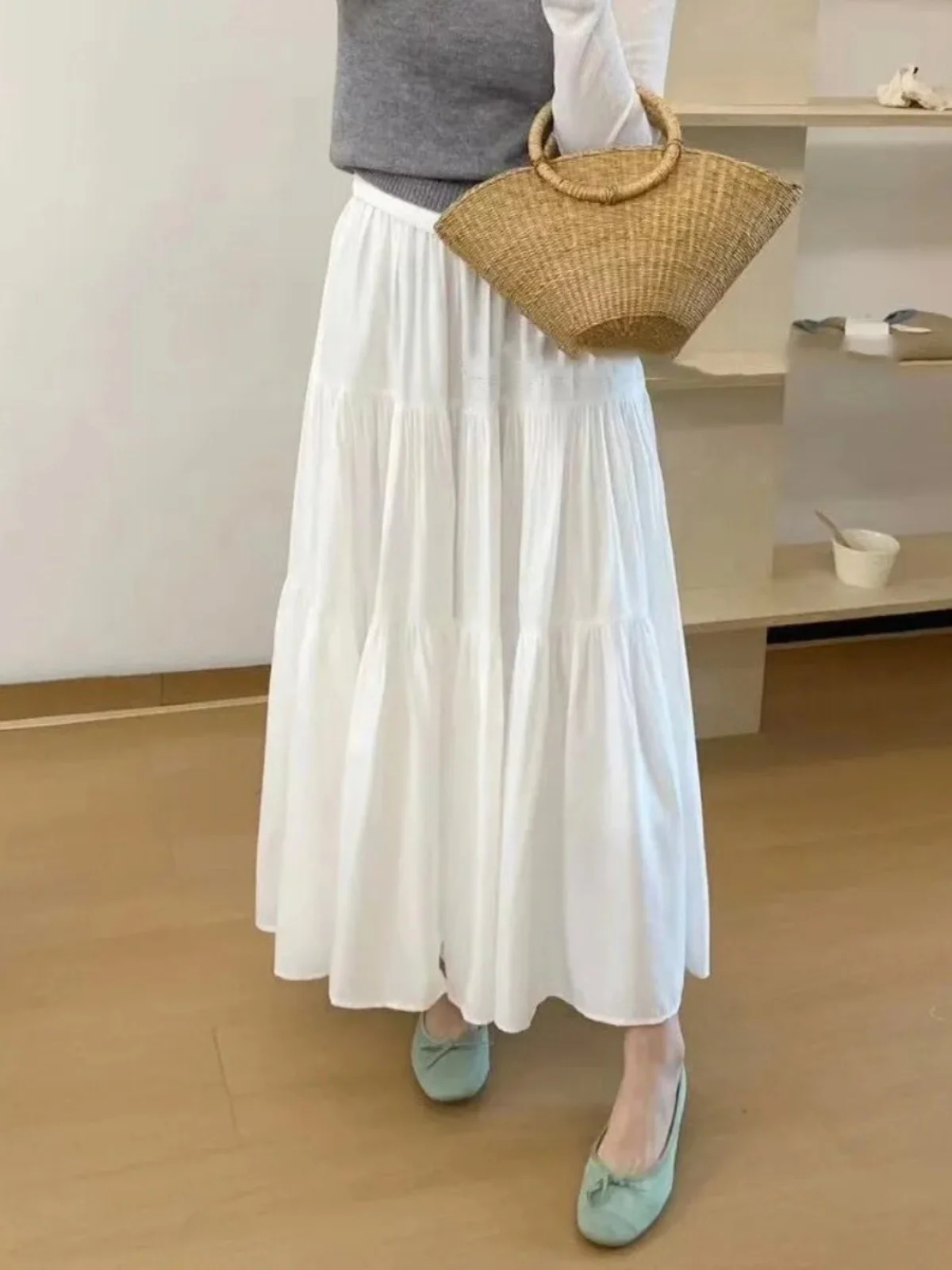 

Sweet White A-Line Skirt Women's Faionable Slimming Design Waist-Cinching High Waist Skirt Commute Sle Casual Wear