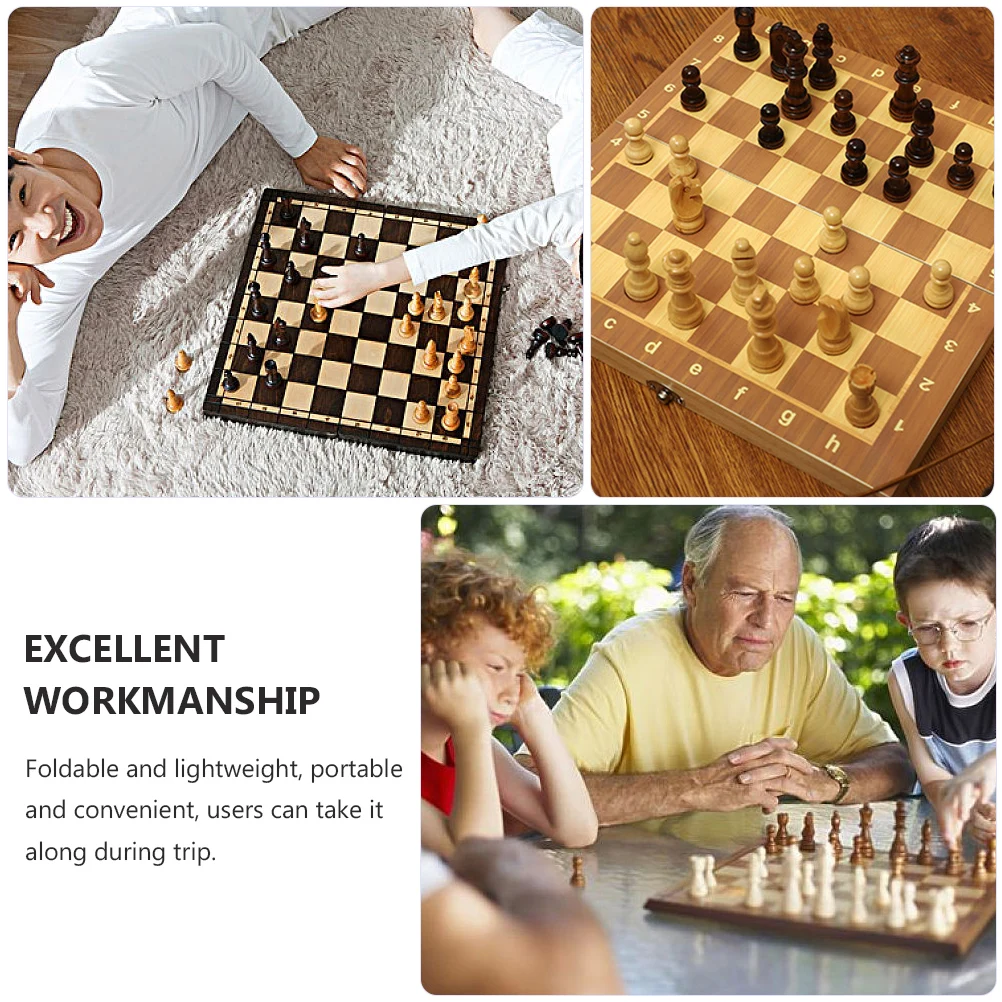 

1Set Wooden International Board Foldable Design with Piece Storage Compartment Portable Compact for Travel