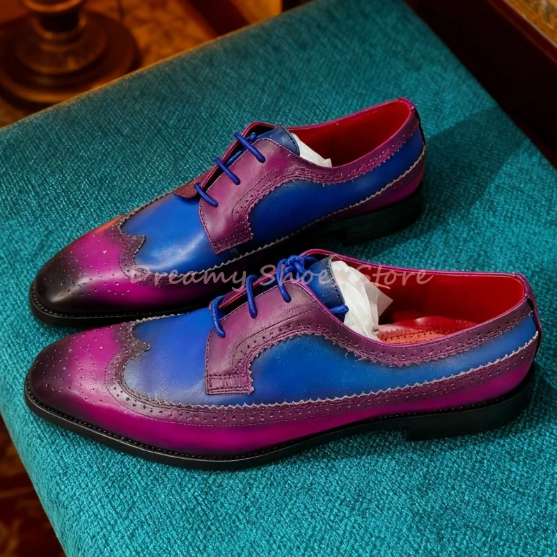 

Patchwork Lace Up Square Toe Oxford Shoes Men Leather Cross-Tied Shallow Loafers Luxury Fashion Party Business Formal Men Shoes