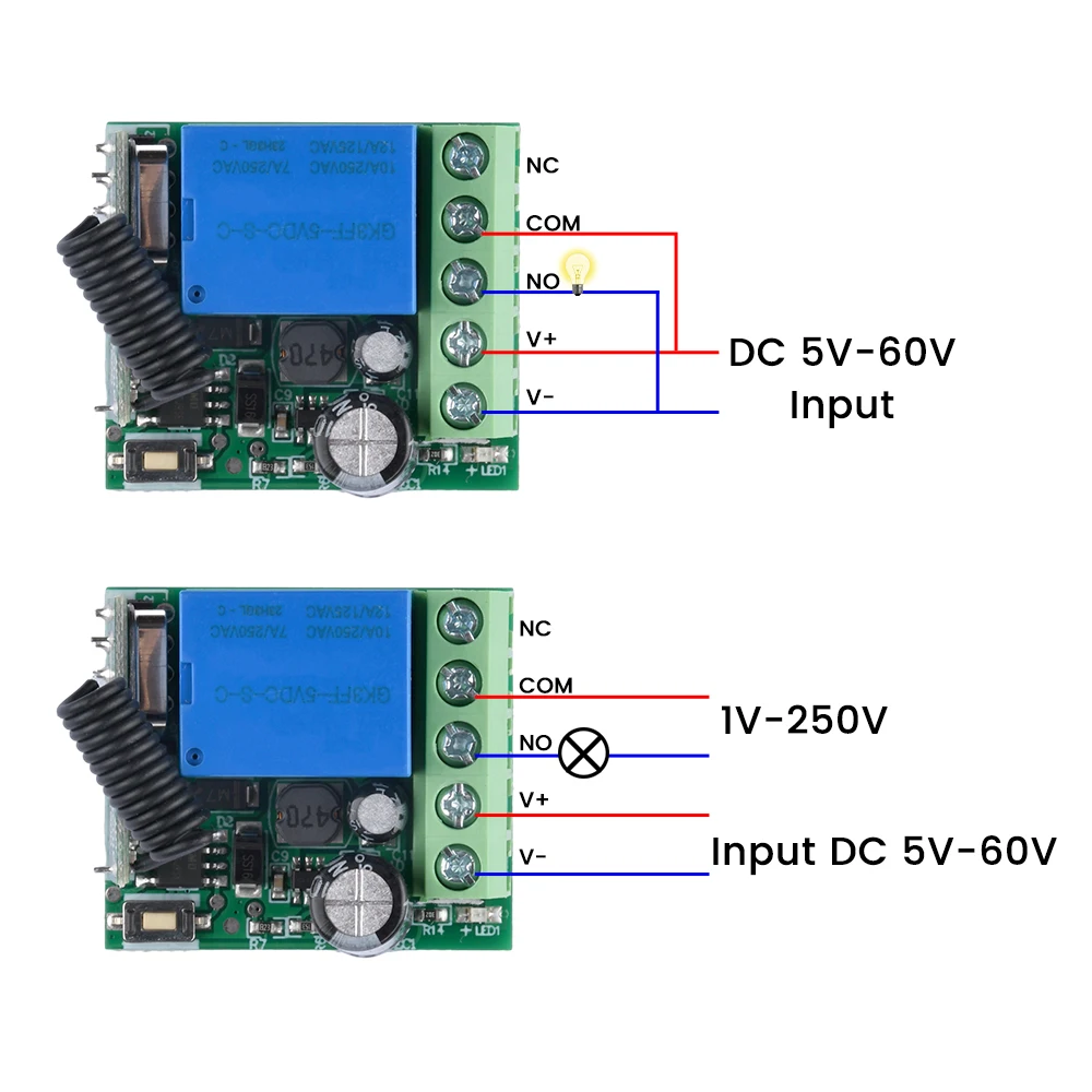 433Mhz DC 12V 24V 5V-60V 1CH Universal Wireless Remote Control Switch Relay Receiver Module RF Transmitter 433Mhz Remote Control