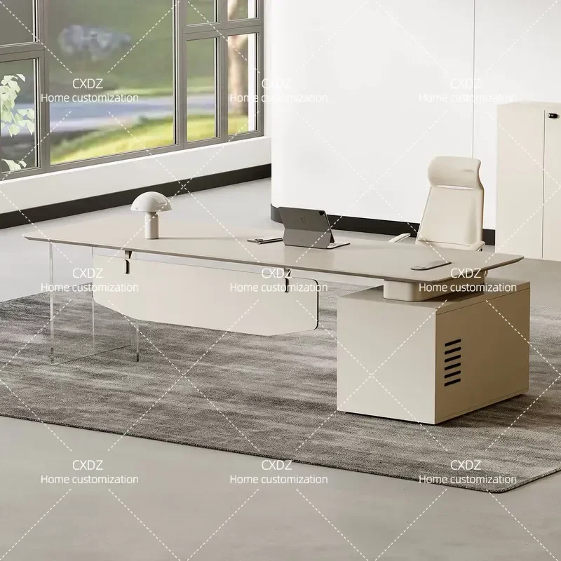 Electric Height Adjustable Desk Minimalist Office Workstation Acrylic Floating Design Modern Executive Computer Table for
