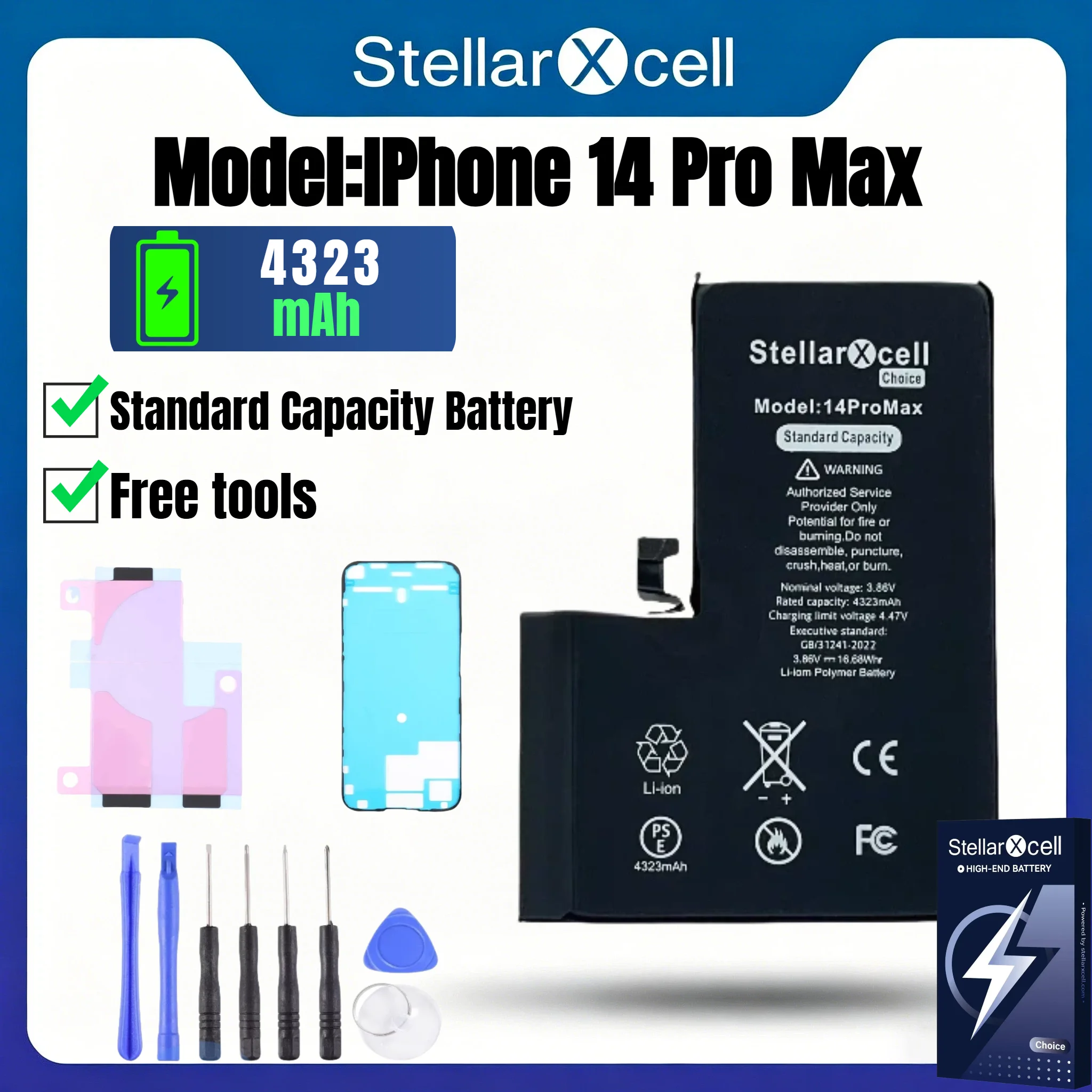 StellarXcell Choice Akku für iPhone, Versand aus Deutschland, für iPhone 11 12 13 14 15 mini Plus Pro Promax, Standard-Kapazitätsakku, Standard-Qualitätsakku, iPhone-Akku-Ersatz mit kostenlosen