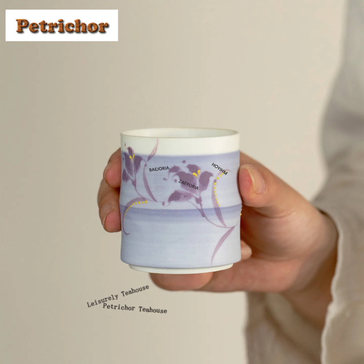 100ml Hand-painted Purple Iris Flower Teacup Boutique Tea Bowl Mug Tea-tasting Personal Cup Jianzhan Master Cups Drinkware