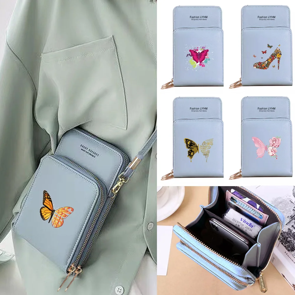 

Crossbody Bags Mobile Phone Bag Universal Transparent Touch Screen Butterfly Series Phone Case Women Commute Wallet Coin Purse