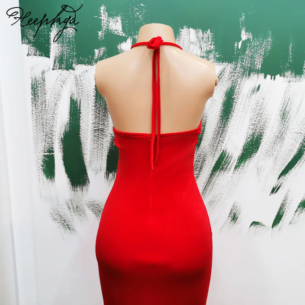 Red Mermaid Backless Velour Evening Dress Halter Front Split Crystals Lace Sexy Prom Party Gowns 2024 Wholesale Women Dresses