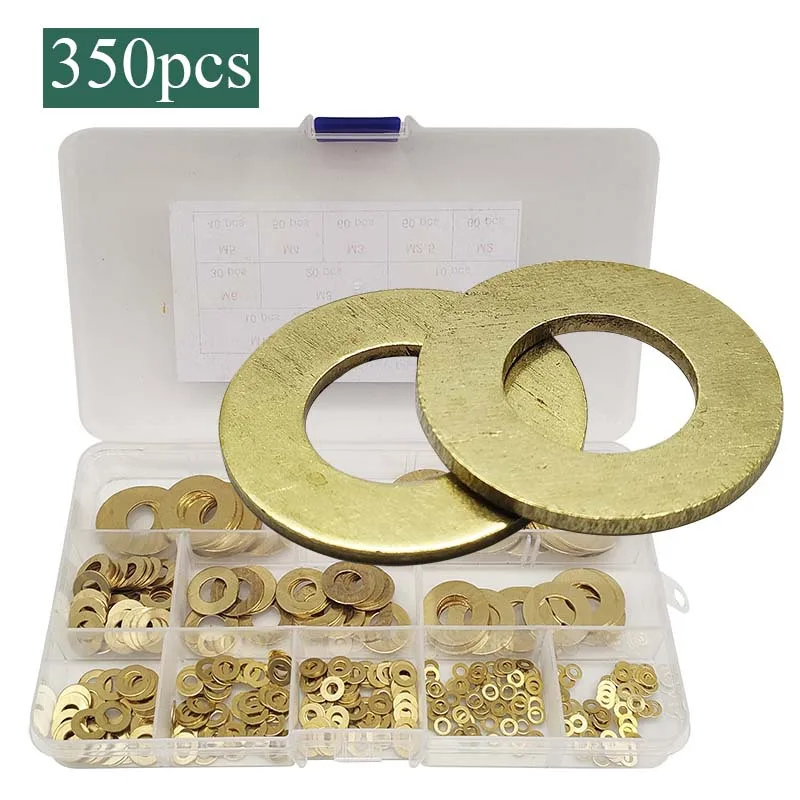 350pcs Brass Flat Washers Kit 2mm To 14mm Assorted Sizes Metal O For Ring Gasket Set For Hardware Fastening Repair Projects