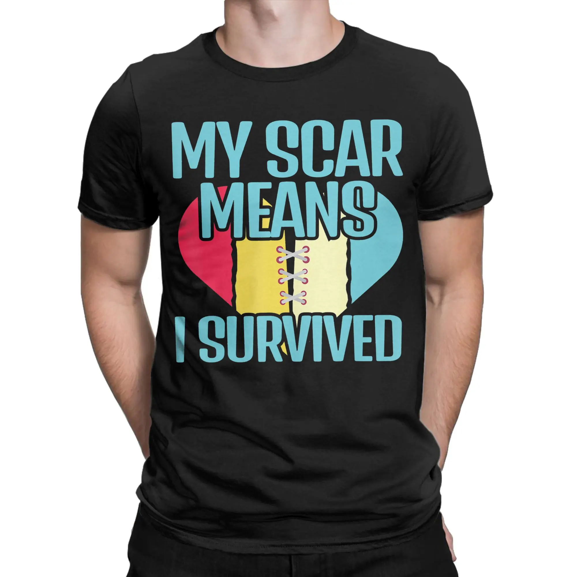 My Scar Means I Survived Heart  Men's T Shirt  Casual Tee Shirt Short Sleeve Round Collar T-Shirt 100% Cotton Plus Size Tops