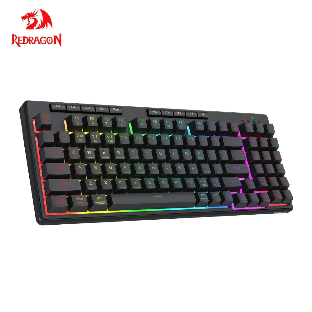 REDRAGON SHIVA K517 PRO RGB Teclado para juegos con membrana USB compatible con Bluetooth inalámbrico 2,4G Gamer con cable 94 teclas para ordenador portátil