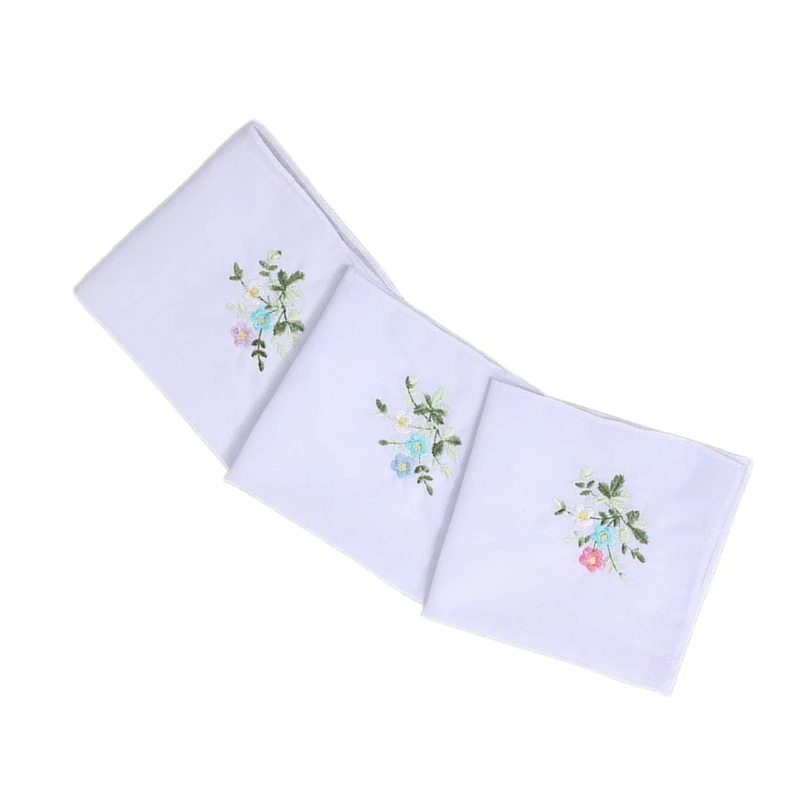 Pack of 3 28x28cm Embroidery Flower Handkerchief for Woman Gentleman Practical Handkerchief Random Type Handkerchief