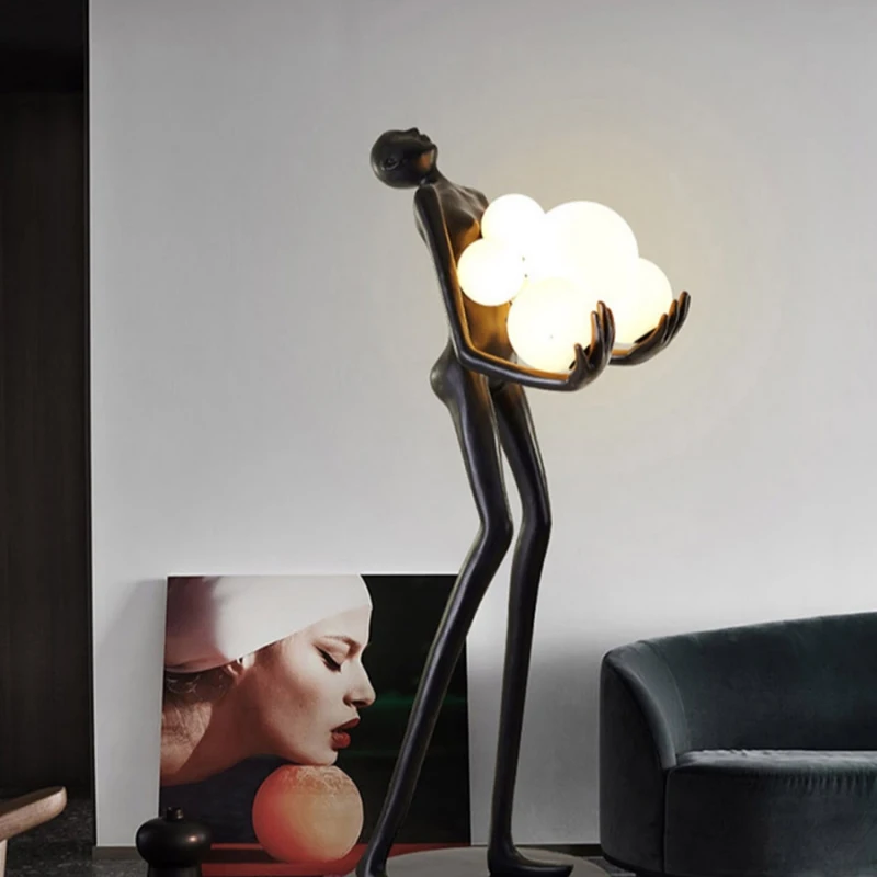 Modern Black Humanoid Floor Lamp LED Art Decor Home Living Room Hotel Shop Statue Floor Lights