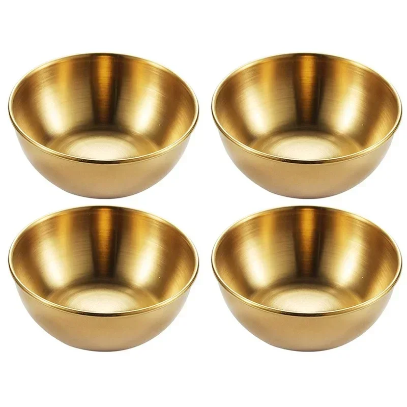 4pcs 2pcs Stainless Steel Golden Sauce Dishes Appetizer Seasoning Serving Dishes Sets Tray Spice Plates Kitchen Tableware