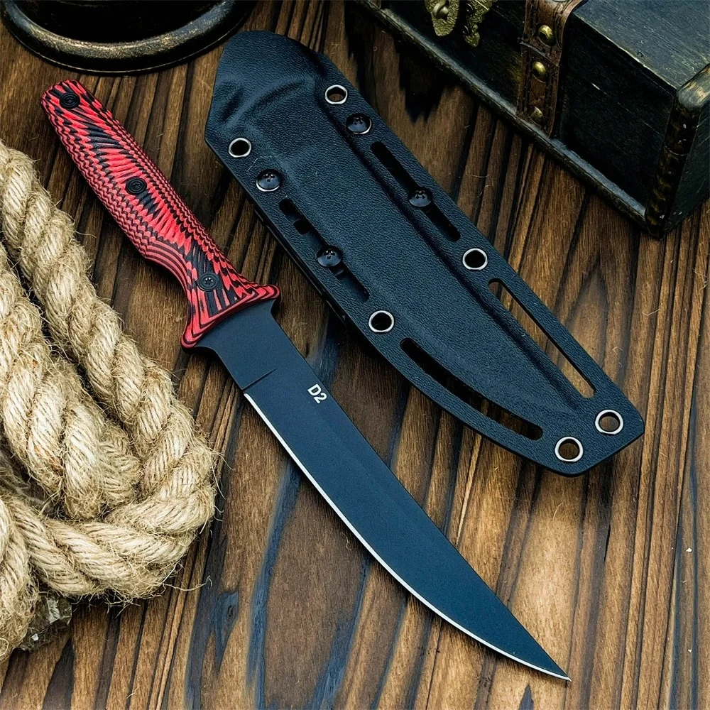 屋外用固定刃ナイフ-ステンレス鋼-d2-ブレード-g10-ハンドル-edc-キャンプ-釣り-切断ツール-日常持ち運び用シース付き