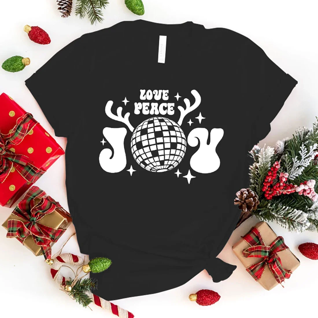 

Женская модная Рождественская футболка с надписью Love Peace Joy, Повседневная футболка унисекс, мягкие рубашки с коротким рукавом и круглым вырезом в стиле Харадзюку