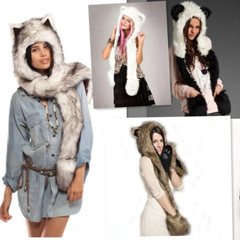 

Winter Womens Fur Hats Faux Fur Knitted Cap Fashionable Fluffy Ladies Beanie Female Animal Print Caps