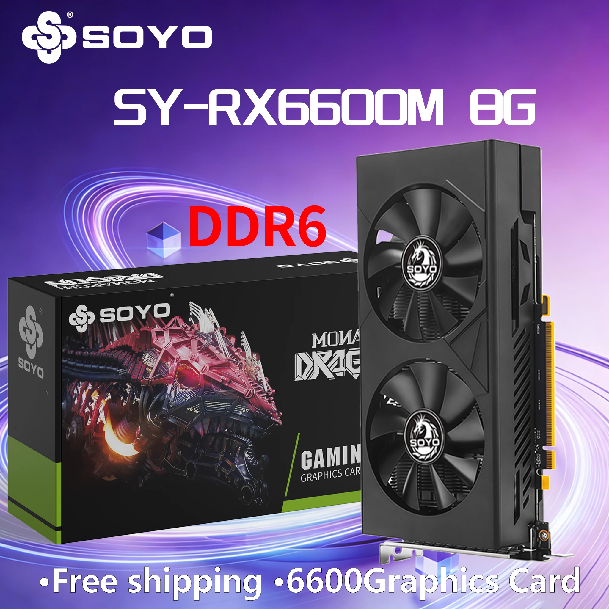 

Видеокарта SOYO AMD RX 6600M 8 ГБ GDDR6 128 бит PCI-E 4.0×8 8-контактная Radeon GPU для настольных ПК, игровые видеокарты, 3*DP+HDMI