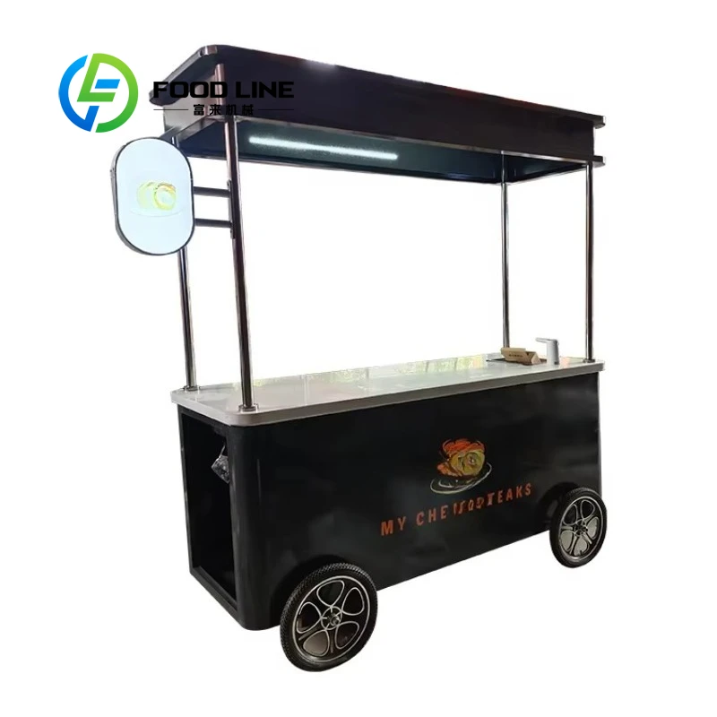 Customized Commercial Mobile 4 Wheel Hand Push Vending Cart Portable Street Vendor Unit For Ice Cream Fast Food Beverage