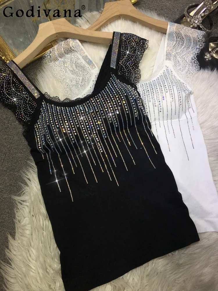 

European Heavy Industry Hot Diamond Vest Wide Shoulder Bottoming Vest 2025 Summer New Sweet Cool Girl Versatile Suspender Tops
