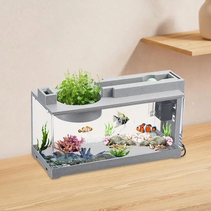 Mini Aquarium Fish Aquarium Retro Decorative Quiet Desk Aquarium With Water Pump For Turtle Reptile Shrimp Moss Crab Betta