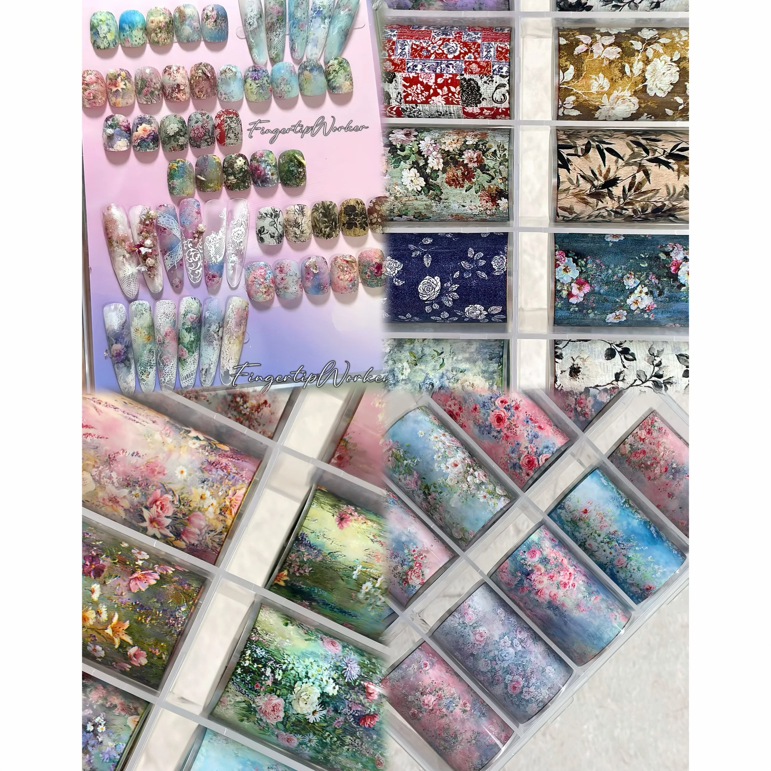 1 Box Blumen-Karo-Nagelfolien für Transferpapier, florale Slider, Schmetterlings-Nagelwraps, blühende Blumen-Nagelkunst-Dekorationen – Detail 2