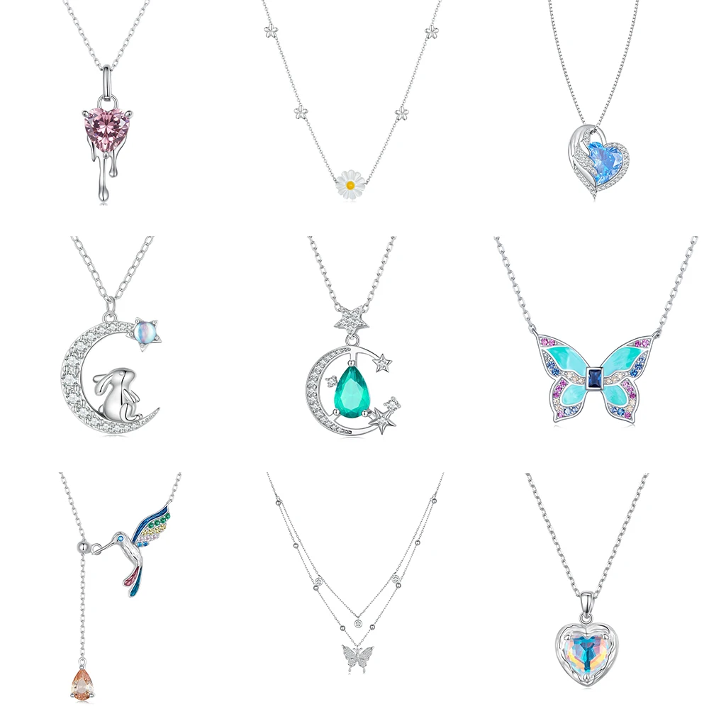 

Jiangyuan wholesale 925 sterling silver jewelry butterfly bunny daisy fantastic heart glass star and moon women necklace