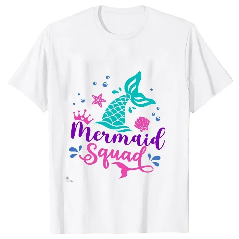 1~9 Years Old Birthday Girls Party T-shirt Mermaid Kawaii Graphic Short Sleeve Tees Matching Family Clothes Unisex Kids Tops