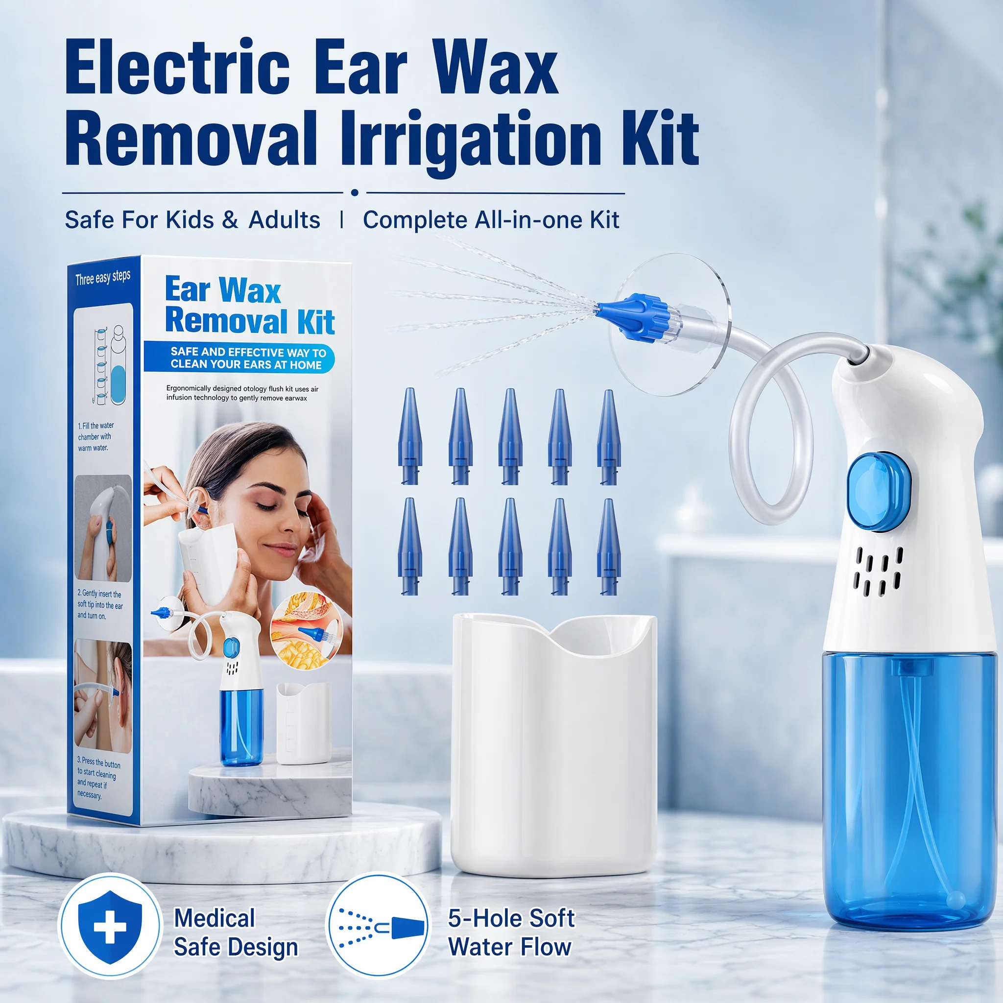 Ear Wax Removal Kit, Manual Ear Irrigation Flushing System, Safe Effective Ear Cleaner Ear Cleaning Kit For Adults Kids Home Ear