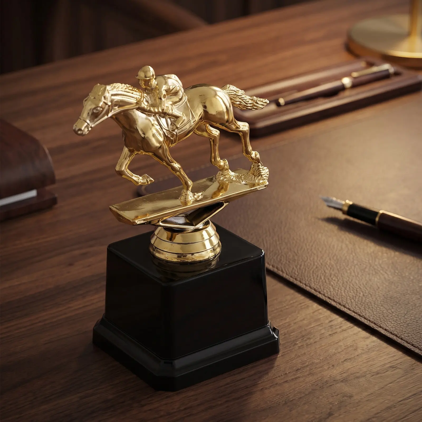 Horse Racing Trophy Cup Golden Base Horse Riding Statue Premium Equestrian Award Competition Trophy Souvenir Prize