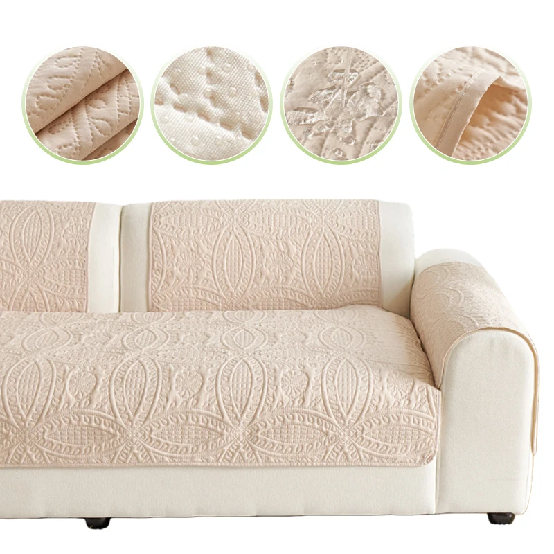 1PC Universal Anti-Slip Sofa Cushion Cover 17 sizes All-Season Cream Fabric, Full Enclosure Fit for European Style Sofas