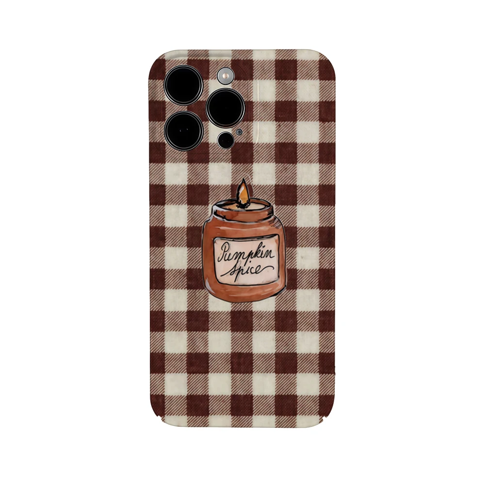 Plaid with Pumpkin Spice Candle Phone Case for iPhone 17 16 15 14 13 12 11 Air Pro Max XS XSMax 7 Plus Glossy Film Hard PC Cover