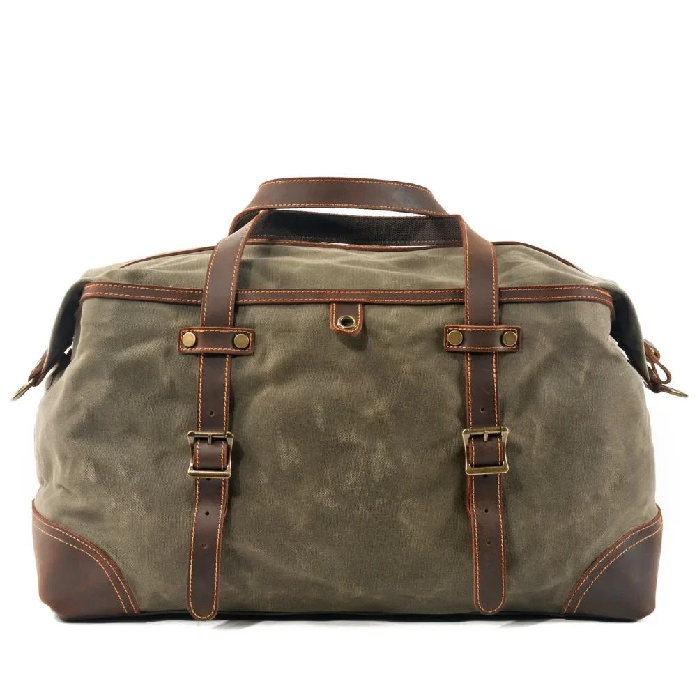 M268 New Vintage Waxed Canvas Men Travel Duffel Large Capacity Oiled Leather Military Weekend Bag Basic Tote Overnight Bags