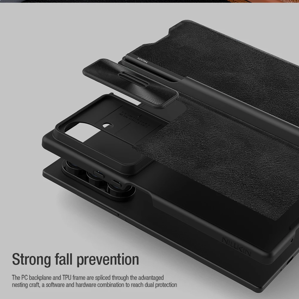 สําหรับ Samsung Galaxy Z พับ 7 5G กรณี NILLKIN Qin Pro ฝาครอบหนังพร้อม S ปากกาการ์ดสําหรับ Samsung Z พับ 7 กรณี