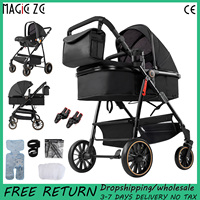 Multifunctional Baby Stroller & Sleeping Basket, 3-in-1 Portable Bassinet with Secure-Lock Hook, 5-Point Harness, Large Storage