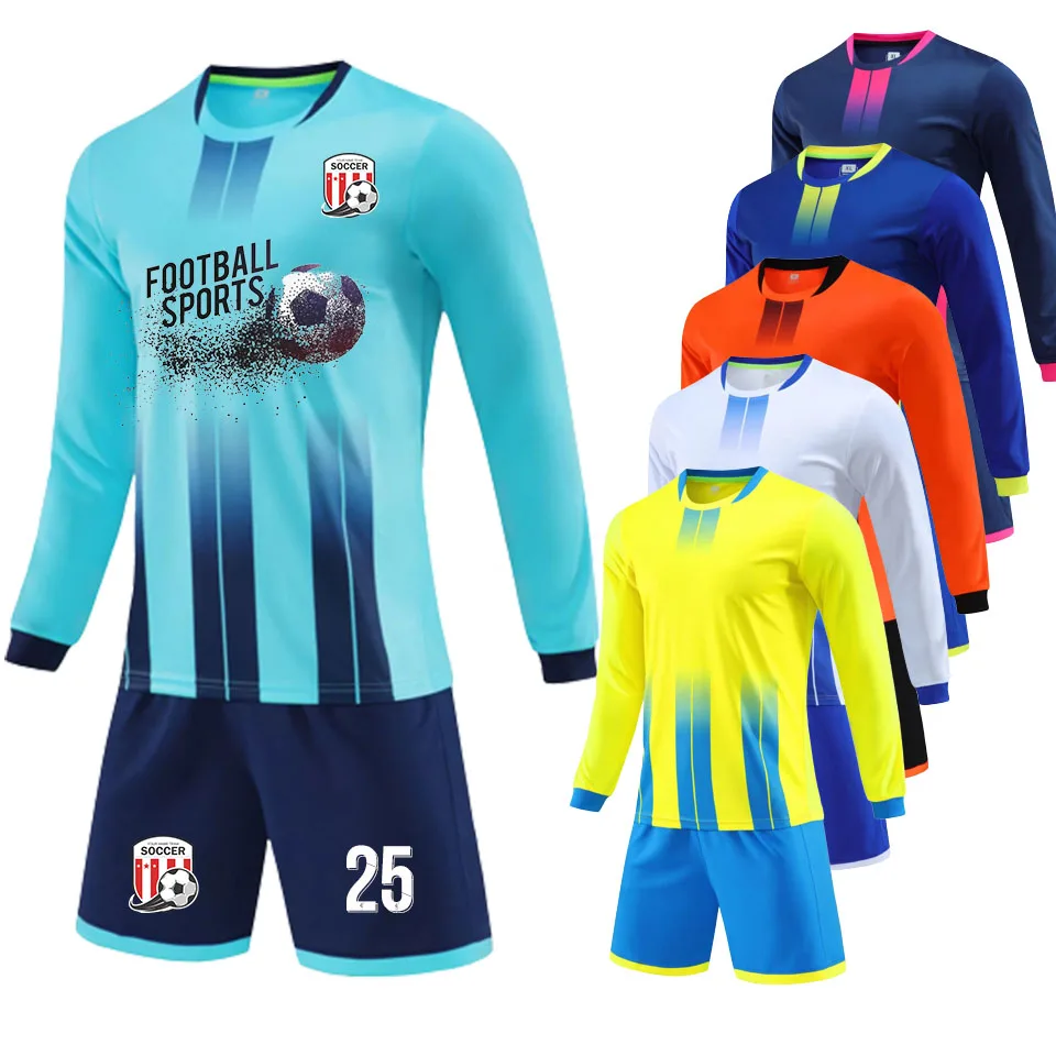 

23/24 New Season Long Sleeve Soccer Jersey Suit for Men Children DIY Custom Sublimation Blank Man Kids Team Football Uniform Set