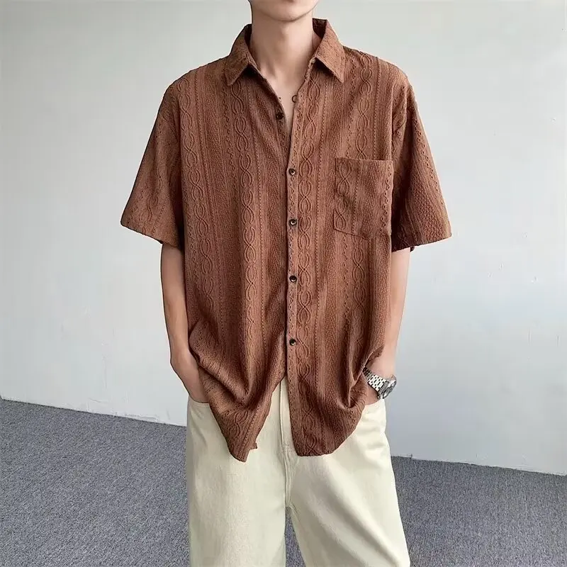 2026 Summer Short Sleeve Shirts Men's Vintage Draped Short Sleeve Shirt Casual Stylish Loose Blouse Tops